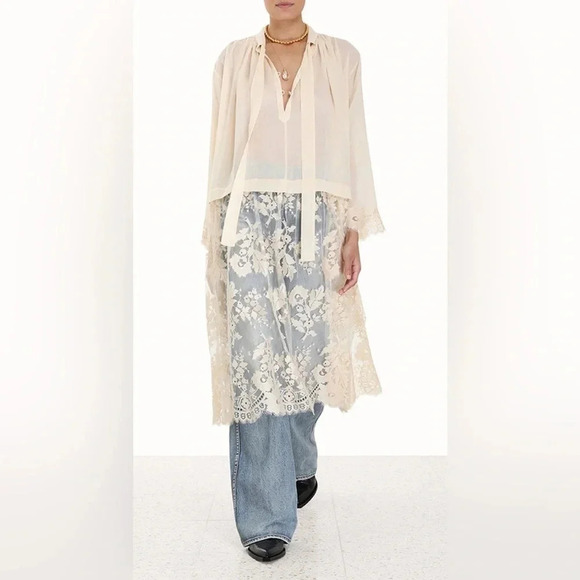 Floral Embroidered Lace Button Up Cream Color Shirt lagenlook boho layering - Picture 15 of 15